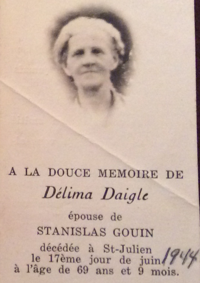 Carte mortuaire de Délima Daigle: Carte mortuaire de Délima Daigle: