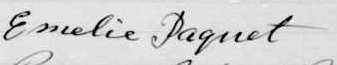 Signature d'Emelie Paquet: 27 février 1885