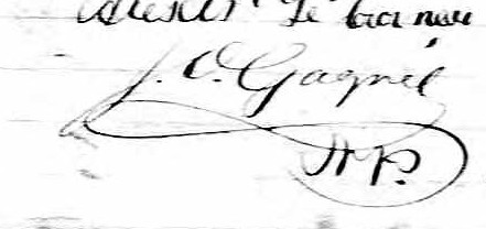 Signature de J.O. Gagné N.P.: 7 mai 1867