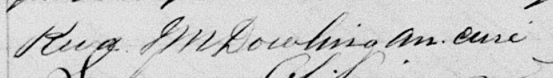 Signature de Révérend JM Dowling an. curé: 28 août 1884