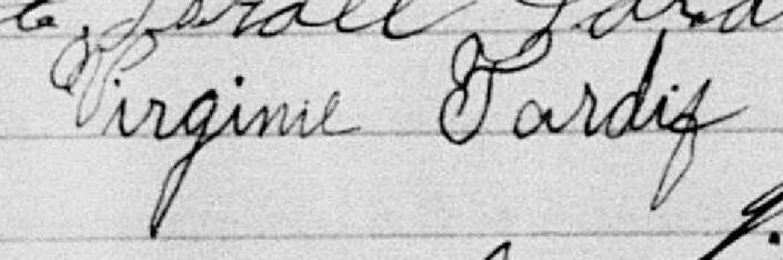 Signature de Virginie Tardif: 9 mars 1896 Signature de Virginie Tardif: 9 mars 1896