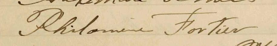 Signature de Philomène Fortier: 16 mars 1901 Signature de Philomène Fortier: 16 mars 1901