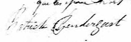 Signature de Patrick Pendergast: 28 novembre 1837 Signature de Patrick Pendergast: 28 novembre 1837