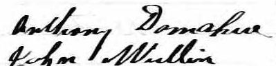 Signature d'Anthony Domahue: 12 février 1874