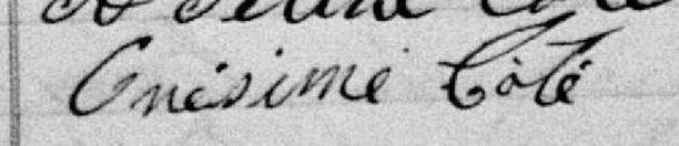 Signature de Onésime Côté: 24 août 1885 Signature de Onésime Côté: 24 août 1885