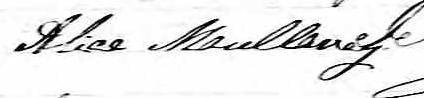 Signature de Alice Mullavey: 9 mars 1875 Signature de Alice Mullavey: 9 mars 1875