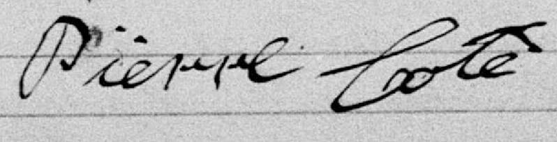 Signature de Pierre Cote: 24 août 1891