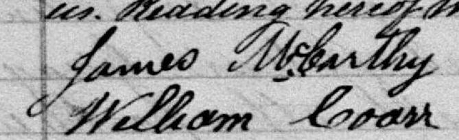 Signature de James McCarthy: 25 mai 1885 Signature de James McCarthy: 25 mai 1885