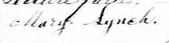 Signature de Mary Lynch: 18 février 1868 Signature de Mary Lynch: 18 février 1868