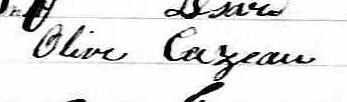 Signature d'Olive Cazeau: 17 février 1869 Signature d'Olive Cazeau: 17 février 1869