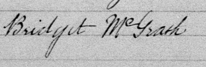 Signature de Bridget McGrath: 23 mars 1889 Signature de Bridget McGrath: 23 mars 1889