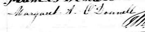 Signature de Margaret A. O'Donnell: 31 janvier 1876 Signature de Margaret A. O'Donnell: 31 janvier 1876