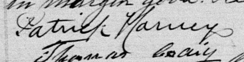 Signature de Patrick Harney: 5 janvier 1887