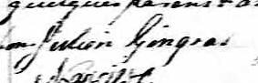 Signature de Julien Gingras: 16 novembre 1847 Signature de Julien Gingras: 16 novembre 1847