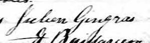 Signature de Julien Gingras: 26 août 1851 Signature de Julien Gingras: 26 août 1851