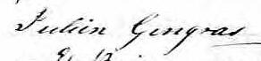 Signature de Julien Gingras: 29 mai 1856 Signature de Julien Gingras: 29 mai 1856