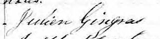 Signature de Julien Gingras: 8 août 1858 Signature de Julien Gingras: 8 août 1858