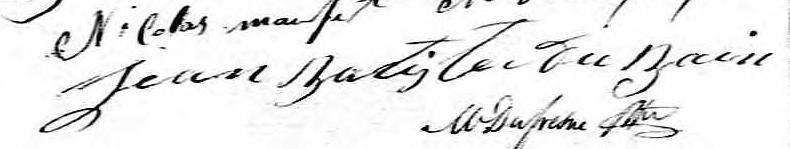 Signature de Jean Batiste DuBain: 16 janvier 1827