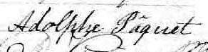 Signature de Adolphe Pâquet: 29 décembre 1865 Signature de Adolphe Pâquet: 29 décembre 1865