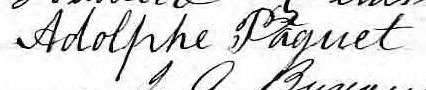 Signature de Adolphe Pâquet: 3 décembre 1875 Signature de Adolphe Pâquet: 3 décembre 1875