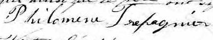 Signature de Philomene Trepagnier: 16 avril 1854 Signature de Philomene Trepagnier: 16 avril 1854
