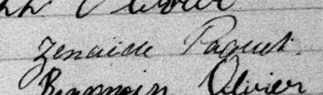 Signature de Zenaisse Paquet: 12 juin 1880 Signature de Zenaisse Paquet: 12 juin 1880