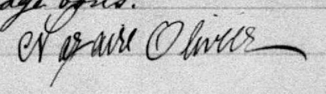 Signature de Nazaire Olivier: 5 février 1878 Signature de Nazaire Olivier: 5 février 1878