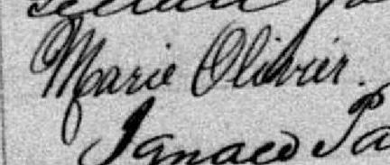 Signature de Marie Olivier: 15 octobre 1885 Signature de Marie Olivier: 15 octobre 1885