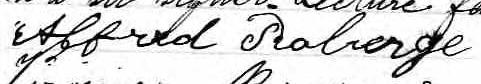 Signature de Alfred Roberge: 3 septembre 1872 Signature de Alfred Roberge: 3 septembre 1872