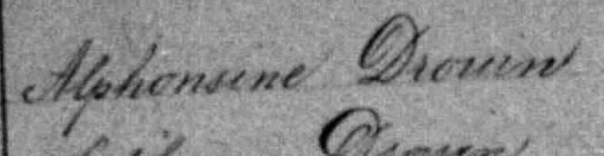 Signature de Alphonsine Drouin: 2 septembre 1879 Signature de Alphonsine Drouin: 2 septembre 1879