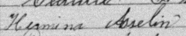 Signature de Hermina Asselin: 9 février 1891 Signature de Hermina Asselin: 9 février 1891