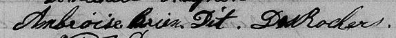 Signature de Ambroise Brien dit DesRochers: 20 mai 1856 Signature de Ambroise Brien dit DesRochers: 20 mai 1856