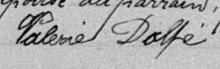 Signature de Valérie Dalpé: 8 juillet 1887 Signature de Valérie Dalpé: 8 juillet 1887