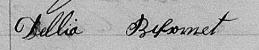 Signature de Dellia Bissonnet: 27 août 1873 Signature de Dellia Bissonnet: 27 août 1873