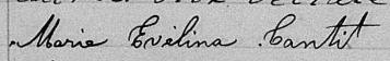 Signature de Marie Evélina Cantit: 8 octobre 1872 Signature de Marie Evélina Cantit: 8 octobre 1872