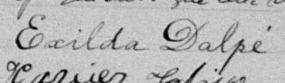 Signature de Exilda Dalpé: 5 mai 1896 Signature de Exilda Dalpé: 5 mai 1896