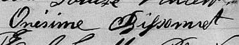 Signature de Onésime Bissonnet: 11 février 1873 Signature de Onésime Bissonnet: 11 février 1873