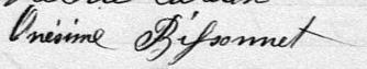 Signature de Onésime Bissonnet: 19 février 1884 Signature de Onésime Bissonnet: 19 février 1884