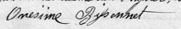 Signature de Onésime Bissonnet: 13 octobre 1885 Signature de Onésime Bissonnet: 13 octobre 1885