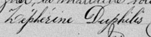 Signature de Zéphérine Duphilis: 2 juillet 1895 Signature de Zéphérine Duphilis: 2 juillet 1895