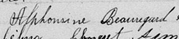 Signature de Alphonsine Beauregard: 11 février 1888 Signature de Alphonsine Beauregard: 11 février 1888