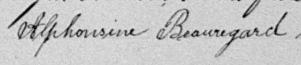 Signature de Alphonsine Beauregard: 19 mars 1889 Signature de Alphonsine Beauregard: 19 mars 1889