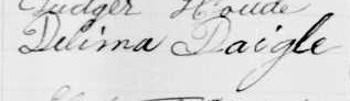 Signature de Delima Daigle: 31 juillet 1892 Signature de Delima Daigle: 31 juillet 1892